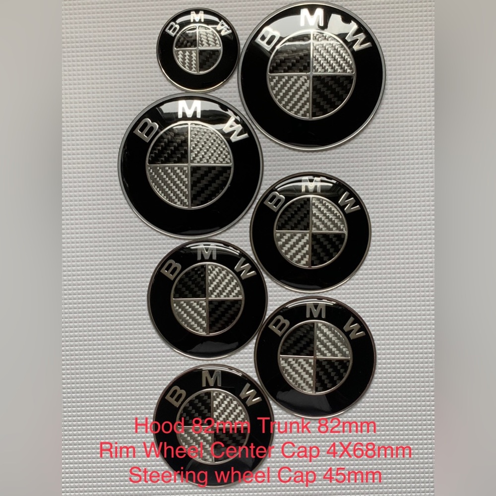 7pcs 82/82,4X68,45(MM)OR 82/74,68,45(mm) (Black/ Silver Real Carbon Fiber )BMW